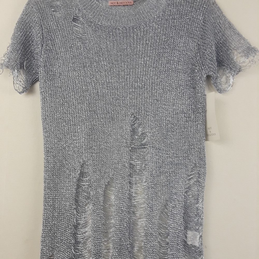 New Hot & Delicious Silver Destroyed Tee Sz S /M